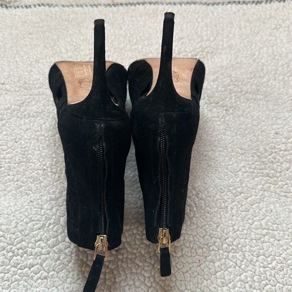 TORY BURCH Leyla Cut Out Geometric Bootie Royal Black Suede Stiletto Heels 7 - Picture 6 of 7